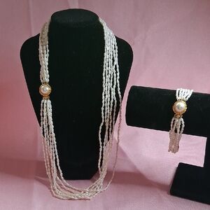 Elegant Pearl Necklace and Bracelet Set